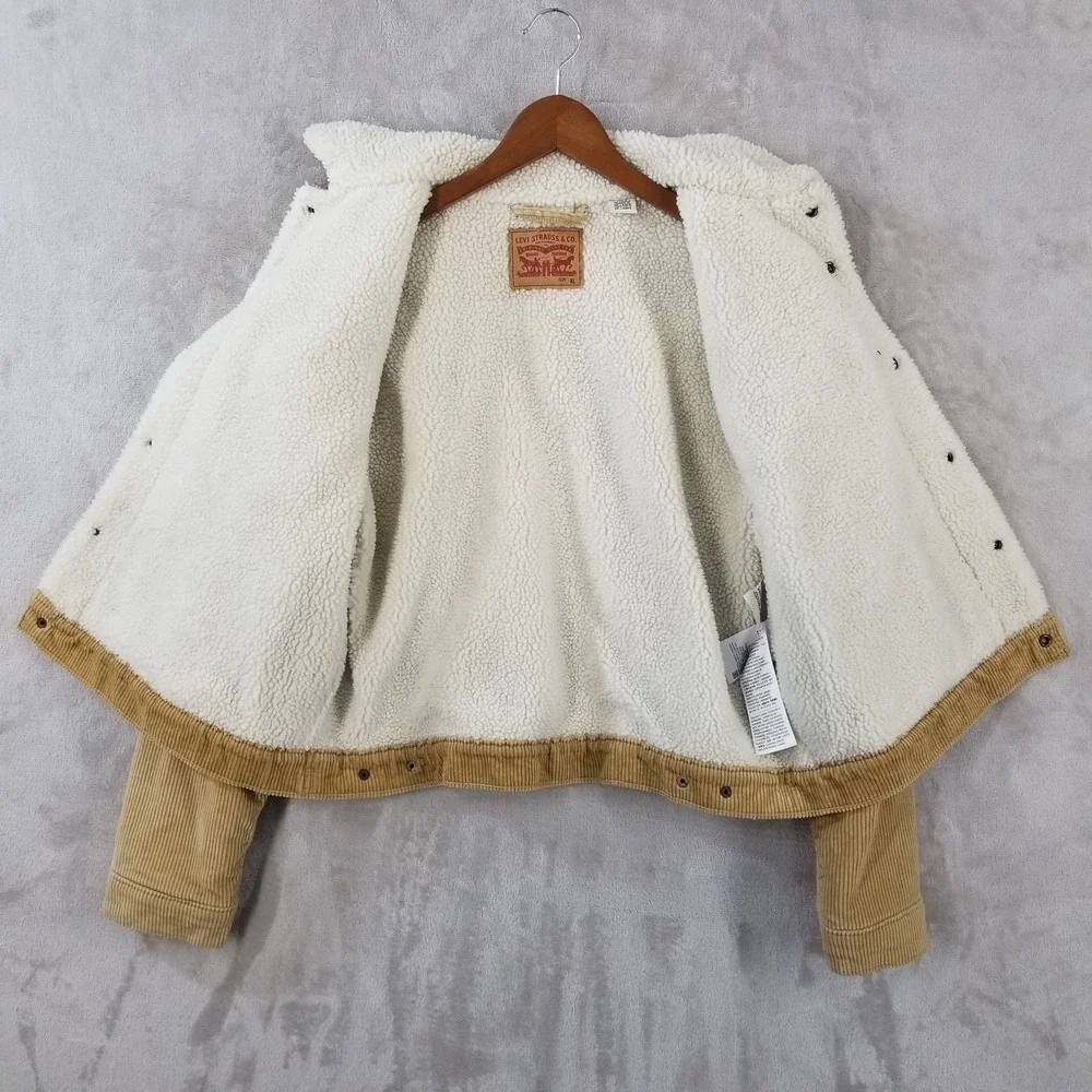 Levis Jacket Kids XL Tan Cotton Corduroy Sherpa Lined‎ Trucker Sherpa Lined